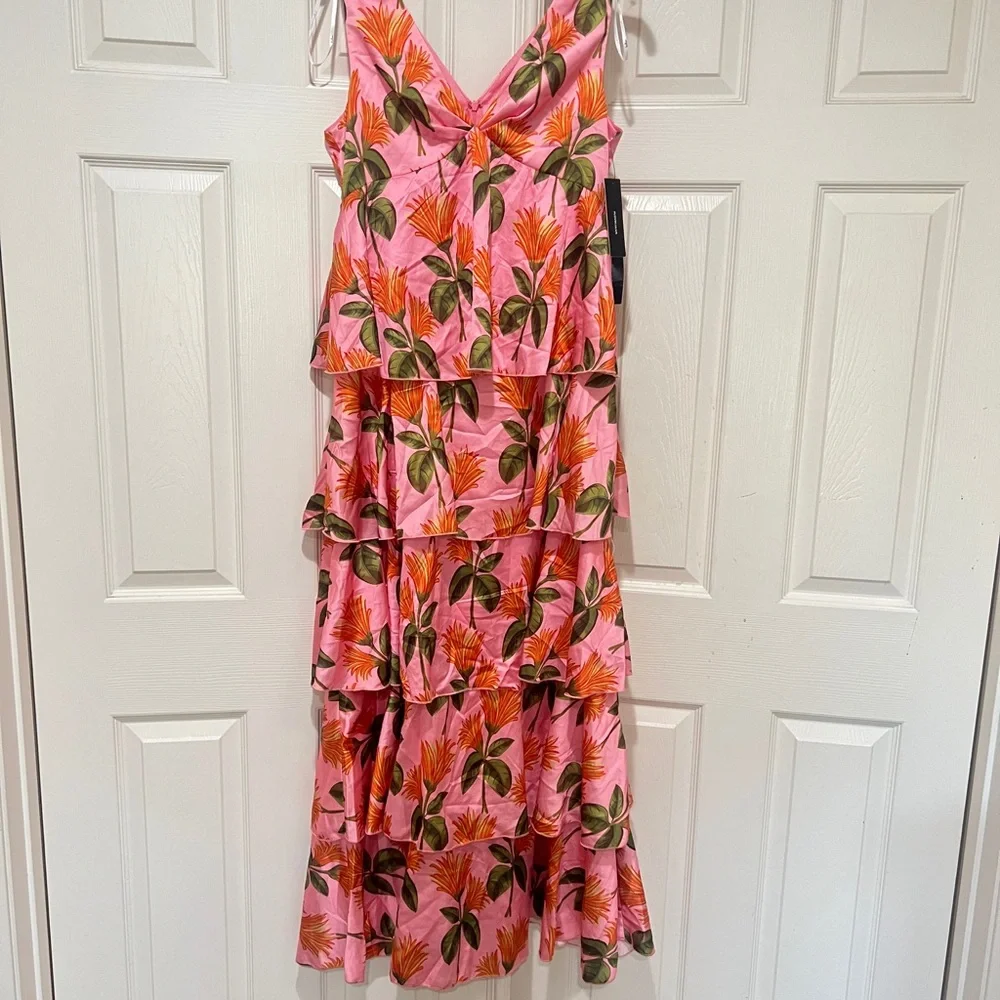 LULUS Party In Palm Springs Pink Floral Tiered Maxi Dress Satin Size medium - Picture 3 of 13